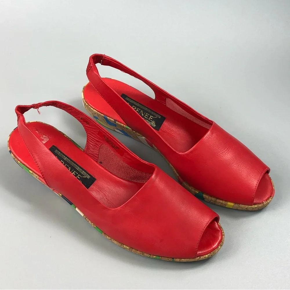 J. Renee Women’s Leather Peep Toe Wedge Slingback Size 6.5M